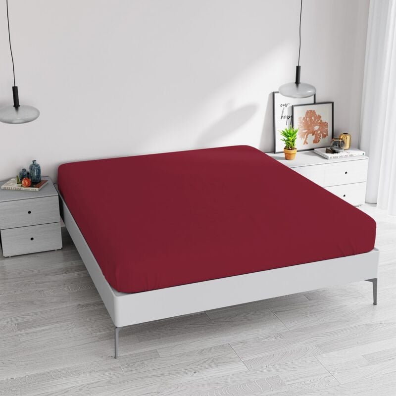 foto del prodotto italian bed linen lenzuolo sotto elegant con angolo da 35cm, bordeaux, matrimoniale