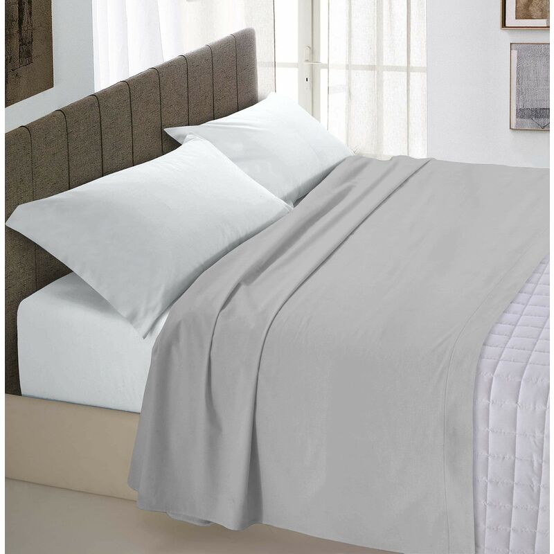 foto del prodotto italian bed linen max color lenzuolo sopra tinta unita, 100 cotone, singolo, grigio chiaro, 150 x 300 cm