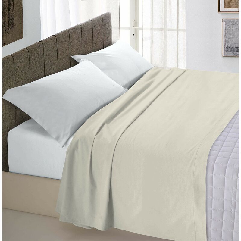 foto del prodotto italian bed linen max color lenzuolo sopra tinta unita, 100 cotone, singolo, panna, 150 x 300 cm