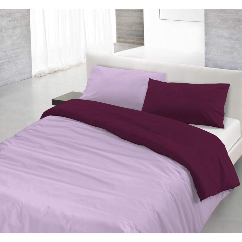 foto del prodotto italian bed linen natural color parure copri piumino, 100 cotone, lilla prugna, piazza e mezza
