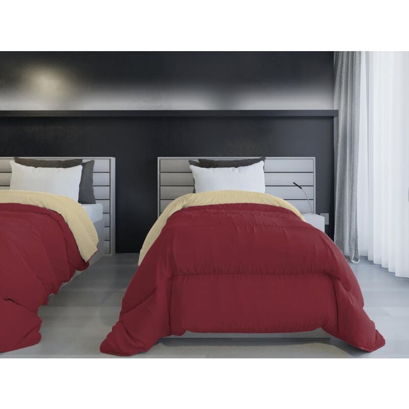 foto del prodotto italian bed linen piumino invernale ignifugo bicolore saia, bordeaux panna 170 x 260 cm