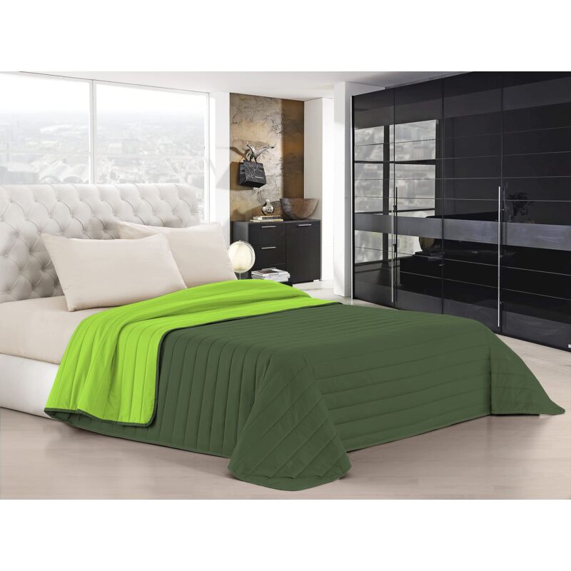foto del prodotto italian bed linen - trapuntino estivo linea elegant made in italy copriletto stampato in morbida microfibra - trapunta primavera estate mezza stagione - matrimoniale 260x270cm, verde scuro/verde mela