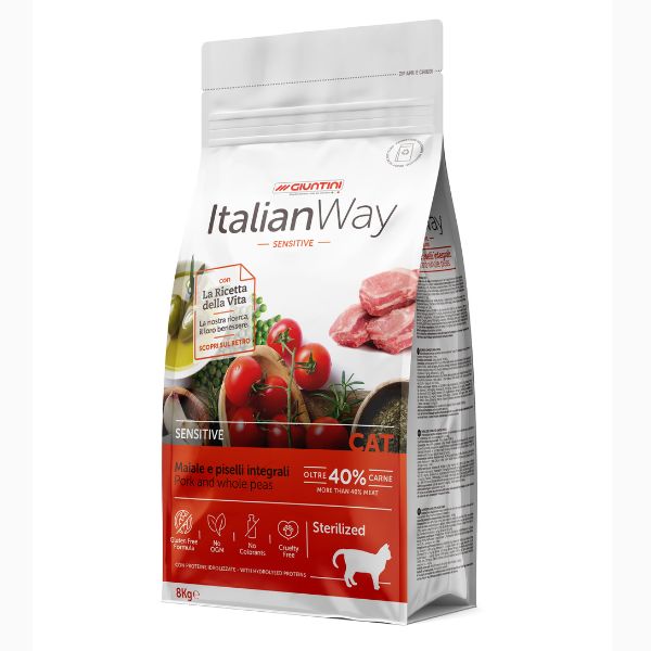 foto del prodotto italianway cat sterilized maiale e piselli 8 kg 1 ordine scegli lo sconto bzr5 bzr20 200 punti fedelt 
