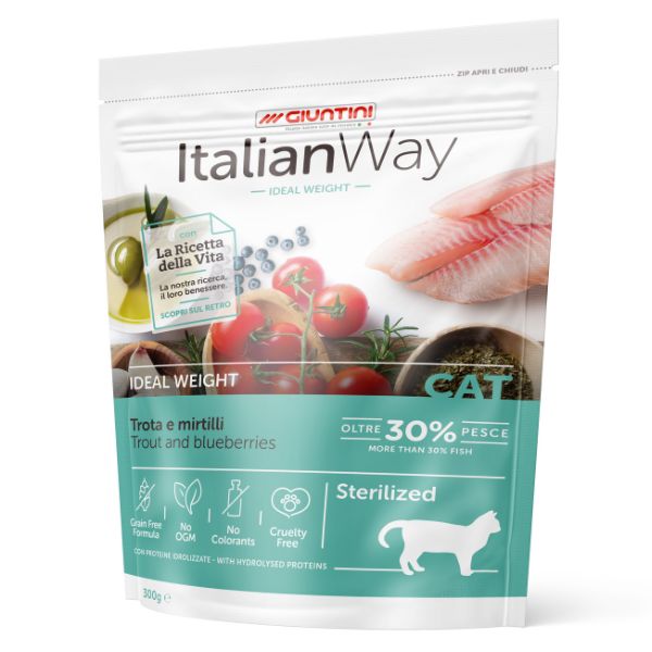 foto del prodotto italianway cat sterilized trota e mirtilli - 8 kg - croccantini per gatti - spedizione gratis da 39€