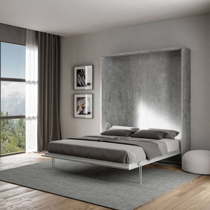 foto del prodotto itamoby letto a scomparsa verticale matrimoniale 160 cm cemento kentaro