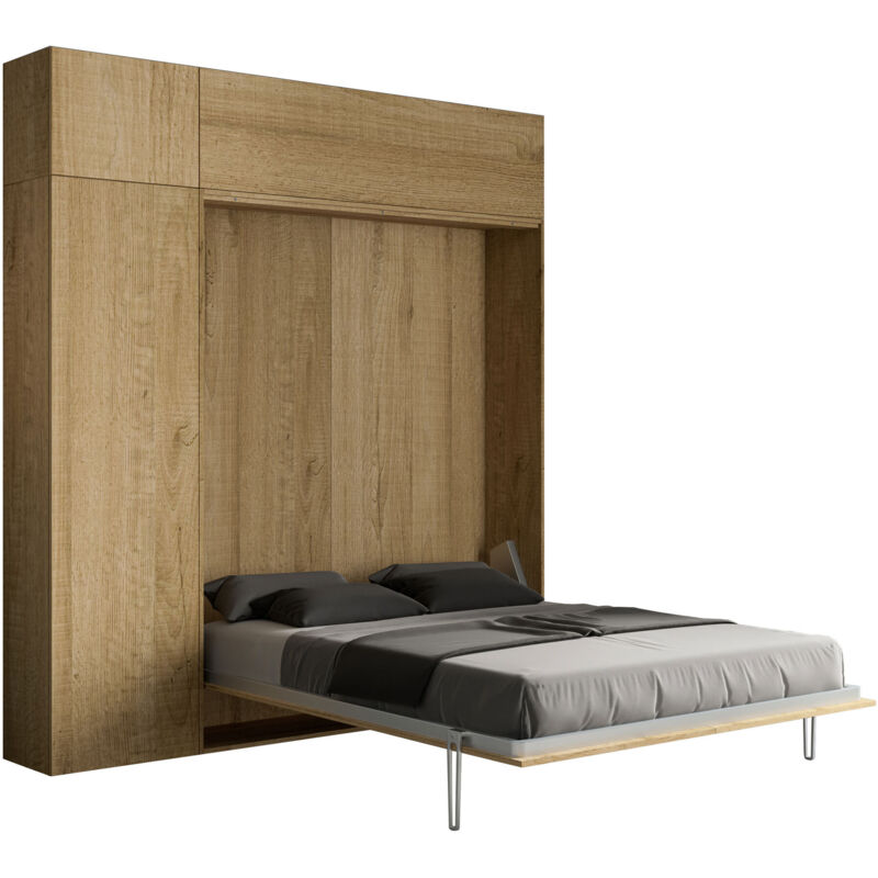 foto del prodotto itamoby - letto matrimoniale a scomparsa 160 cm con mobili quercia kentaro