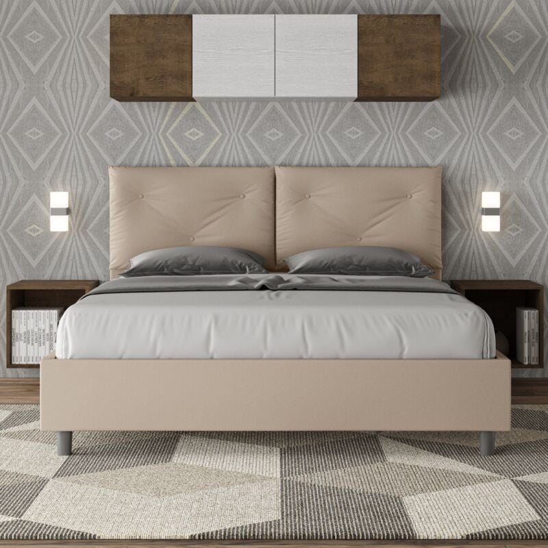 foto del prodotto itamoby letto matrimoniale con rete imbottito 160x190 similpelle tortora appia