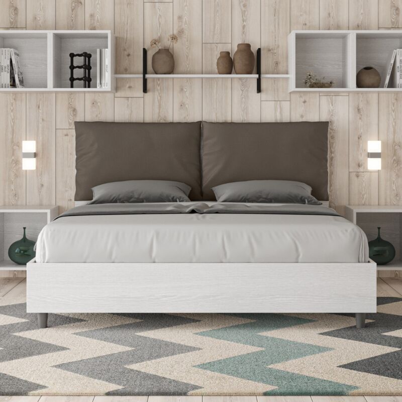 foto del prodotto itamoby letto matrimoniale contenitore 160x190 bianco frassino cuscini similpelle cappuccino egos antea