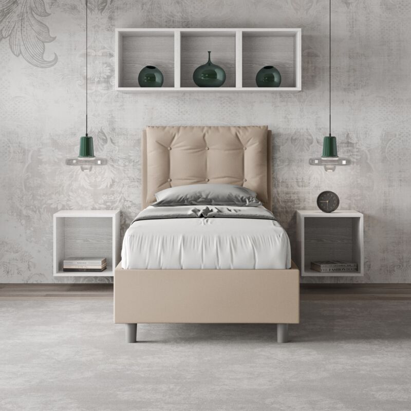 foto del prodotto itamoby letto singolo con rete imbottito 80x190 similpelle tortora annalisa