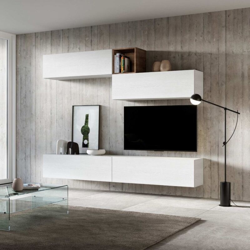 foto del prodotto itamoby parete attrezzata in legno sospesa moderna l268xp39.5 bianco frassino a01