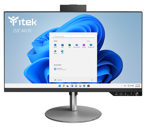 foto del prodotto itek aio barebone 23.8 fhd h610 2xddr4 m.2 2x ssd hdd 2.5 wifi bt pop up cam spkr type c usb3 cr has stand