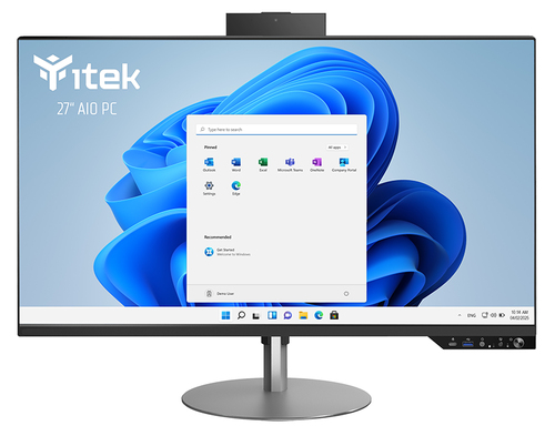 foto del prodotto itek aio barebone 27 fhd h610 2xddr4 m.2 2x ssd hdd 2.5 wifi bt pop up cam spkr type c usb3 cr has stand