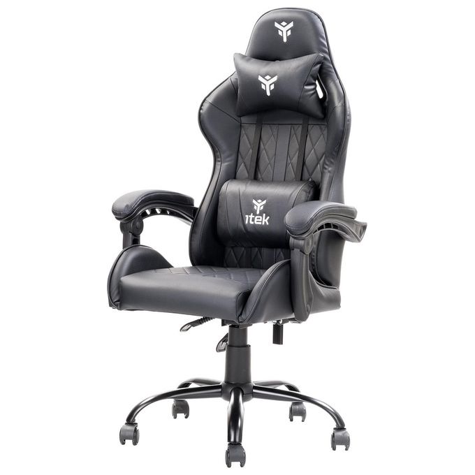 foto del prodotto itek gaming chair rhombus pf10 pvc, doppio cuscino, schienale reclinabile, nero nero