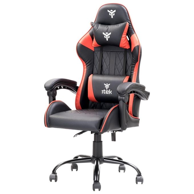 foto del prodotto itek gaming chair rhombus pf10 - pvc, doppio cuscino, schienale reclinabile, nero rosso