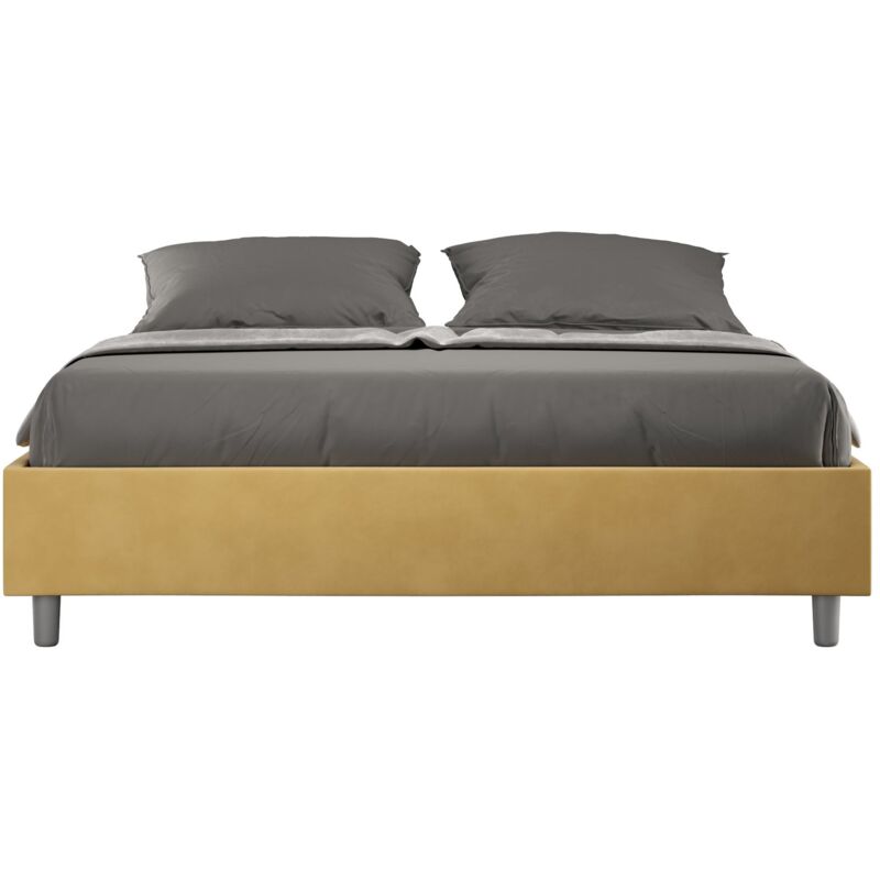 foto del prodotto ityhome letto matrimoniale rivestito in microfibra azelia dimensione rete 160x190 tipologia letto con rete e contenitore colore ocra