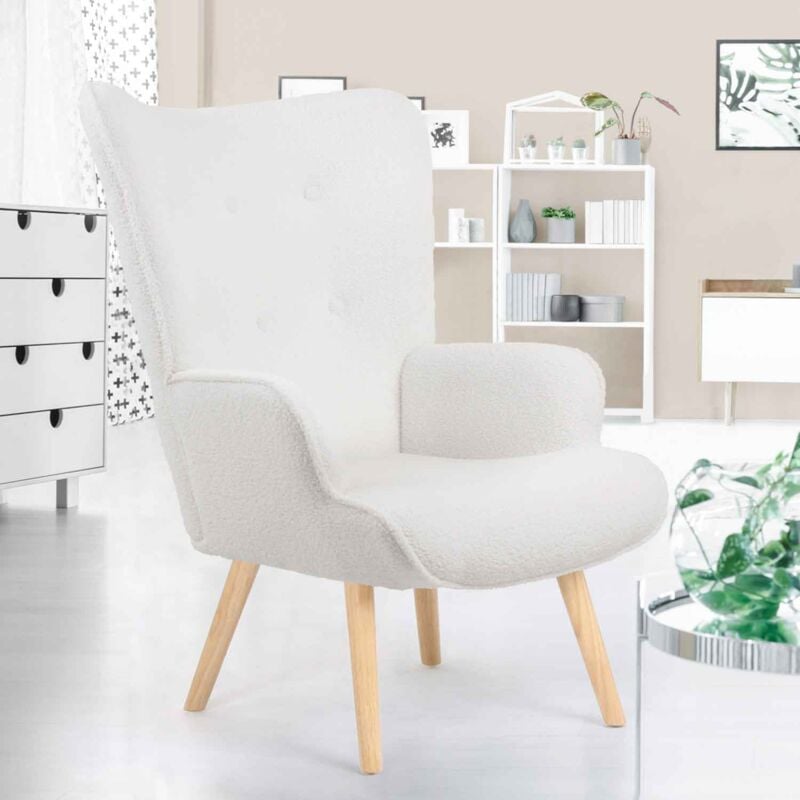 foto del prodotto ivar poltrona scandinava in tessuto bouclette bianco