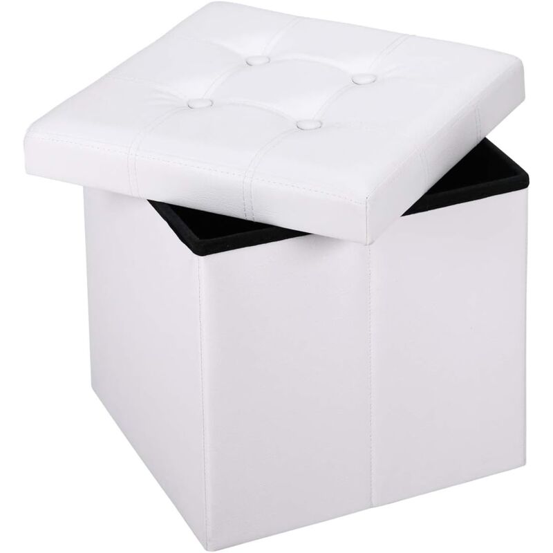 foto del prodotto iztoss panca portaoggetti pieghevole 38x38x38 cm pouf poggiapiedi pouf divano con contenitore bianco