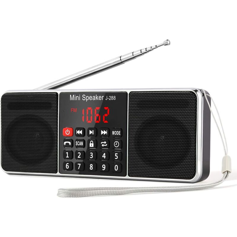 foto del prodotto j 288 radio portatile fm am mw mp3 tf usb aux con altoparlante bluetooth, display led, funzione timer di spegnimento. senza funzione di memoria
