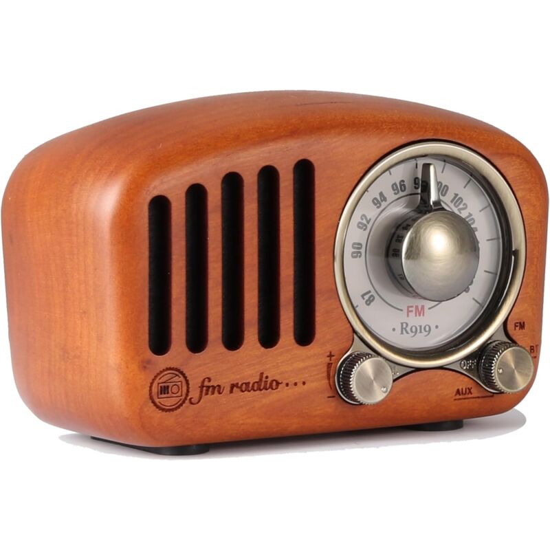 foto del prodotto j 919 radio fm retr portatile ricaricabile in legno classico, lettore mp3 tramite sd, bluetooth, aux, con quadrante a 270 legno di ciliegio 