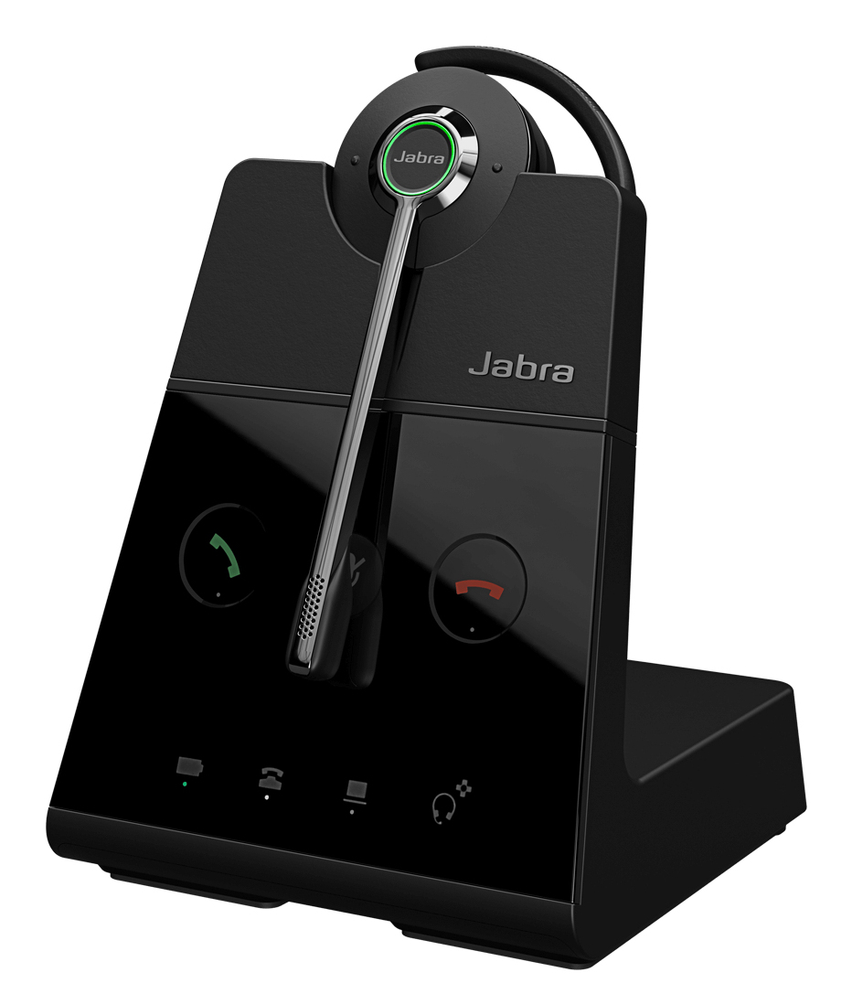 foto del prodotto jabra engage 65 se auricolare wireless a clip, a padiglione ufficio nero