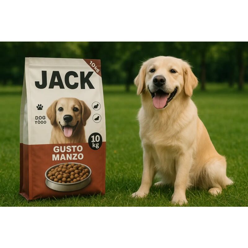 foto del prodotto jack crocchette per cani gusto manzo 10kg – alimento completo secco