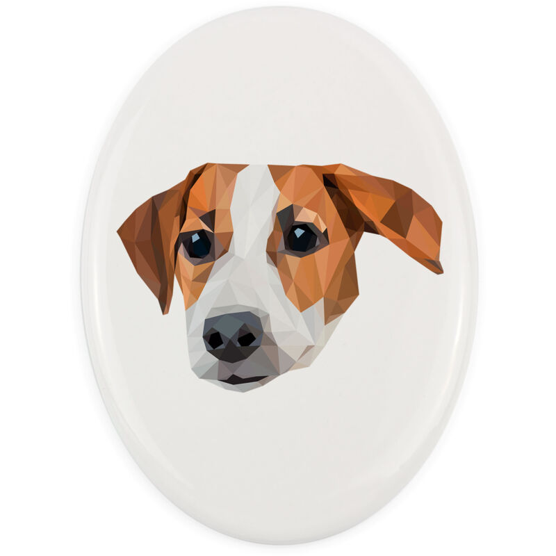 foto del prodotto jack russell terrier un piatto con una foto e un iscrizione geometrica di art dog