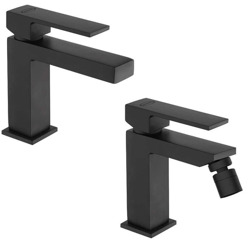 foto del prodotto jacuzzi coppia miscelatori lavabo e bidet nero opaco serie twinkle di rubinetteria per piletta click clack