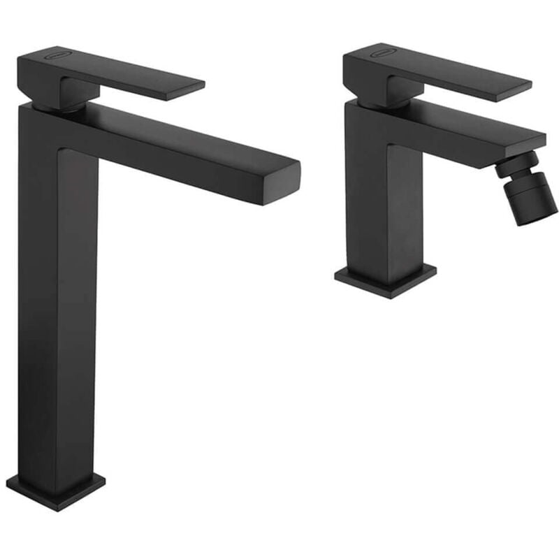 foto del prodotto jacuzzi coppia rubinetti per lavabo alto e bidet twinkle di rubinetteria nero opaco per piletta click clack