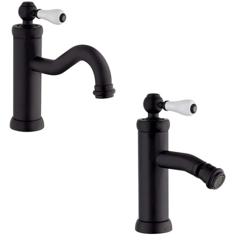 foto del prodotto jacuzzi coppia rubinetti serie tosca lavabo e bidet rubinetteria nero opaco per piletta click clack