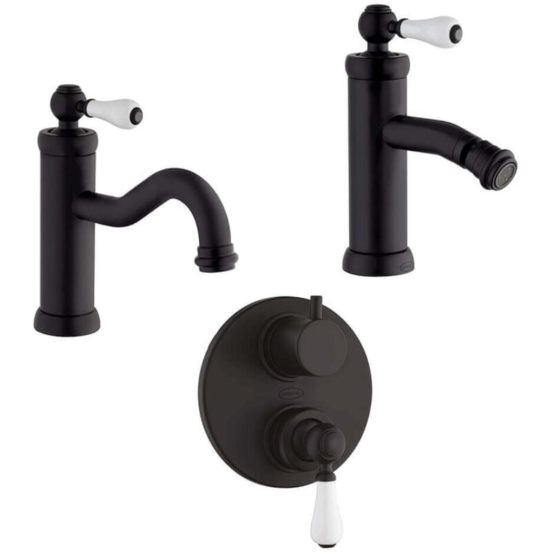 foto del prodotto jacuzzi kit miscelatori lavabo bidet e incasso doccia con deviatore serie tosca nero opaco rubinetteria