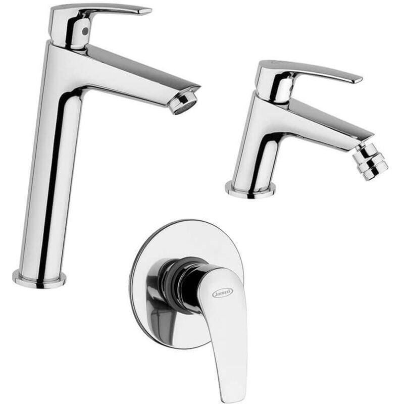 foto del prodotto jacuzzi miscelatori in set lucente rubinetteria incasso doccia lavabo alto e bidet per piletta click clack