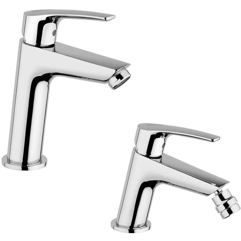foto del prodotto jacuzzi rubinetteria lucente set miscelatori lavabo medio e bidet per piletta click clack