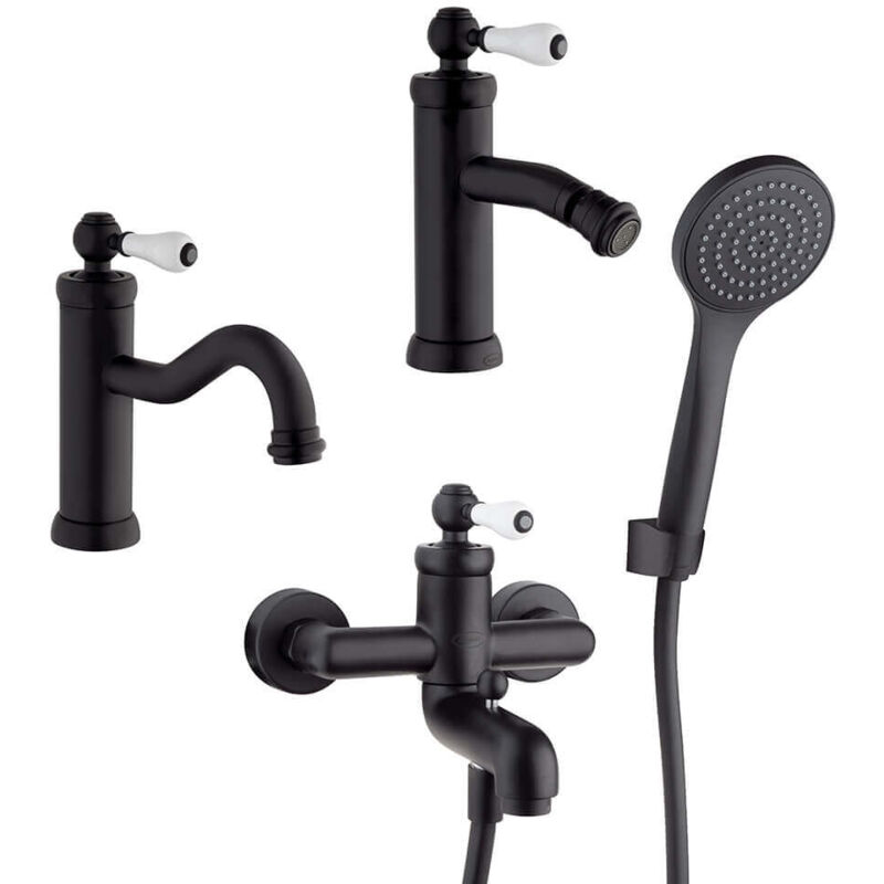 foto del prodotto jacuzzi rubinetteria set miscelatori tosca lavabo bidet e gruppo vasca color nero opaco