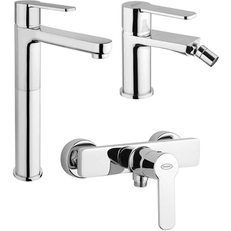 foto del prodotto jacuzzi set miscelatori lavabo alto bidet esterno doccia rubinetteria eolo ottone cromato per piletta click clack