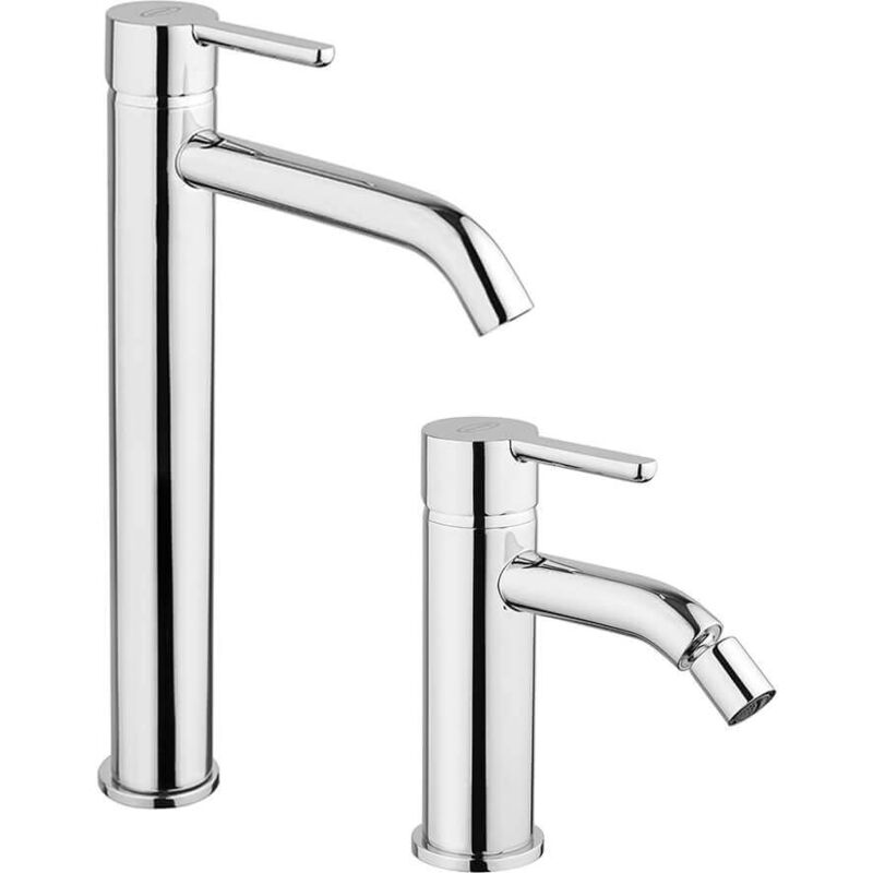 foto del prodotto jacuzzi set miscelatori lavabo alto bidet rubinetteria sunset ottone cromato per piletta click clack