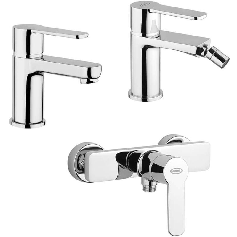 foto del prodotto jacuzzi set miscelatori lavabo bidet esterno doccia rubinetteria eolo ottone cromato per piletta click clack