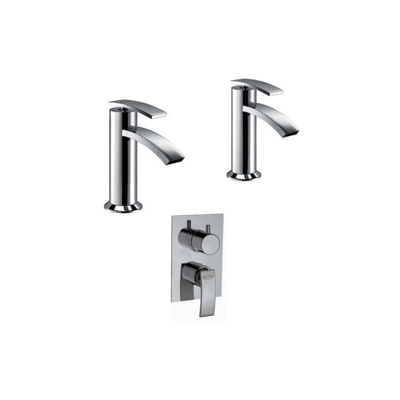 foto del prodotto jacuzzi set miscelatori lavabo bidet incasso doccia con deviatore rubinetteria ray ottone cromato per piletta click clack