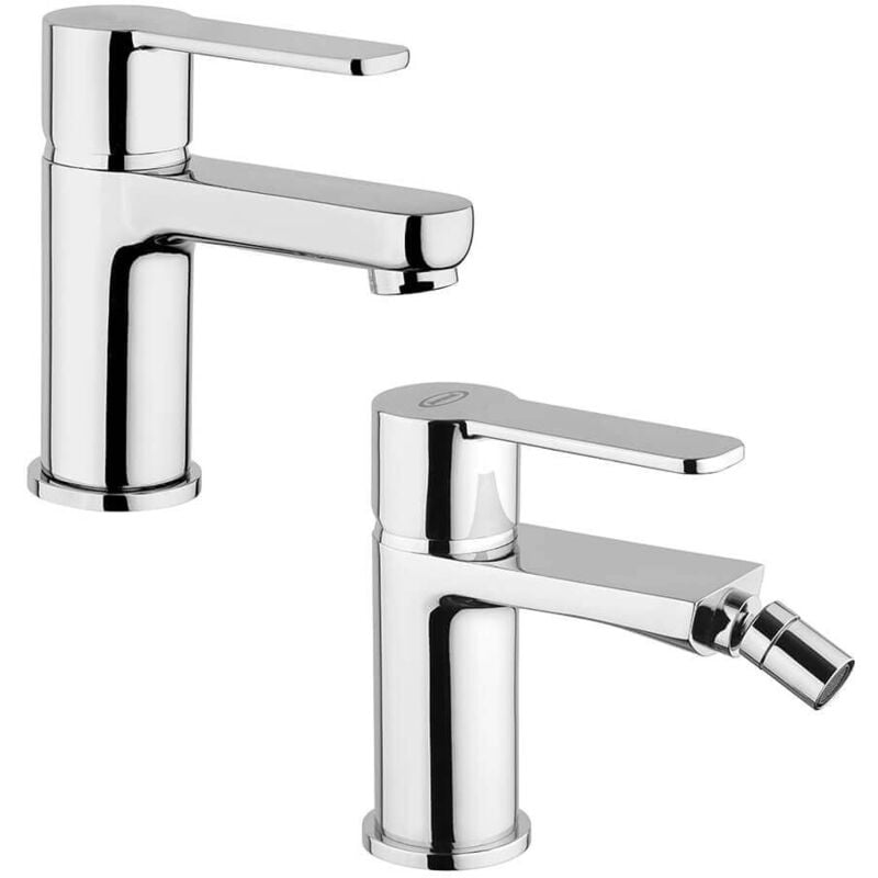 foto del prodotto jacuzzi set miscelatori lavabo bidet rubinetteria eolo ottone cromato per piletta click clack