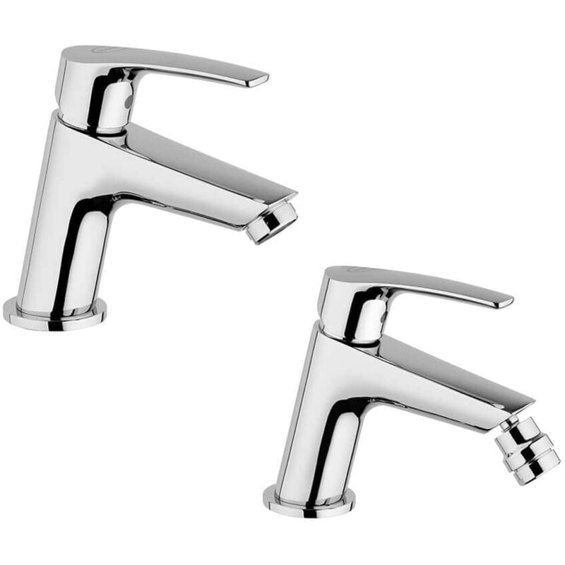 foto del prodotto jacuzzi set miscelatori lavabo e bidet lucente di rubinetteria per piletta click clack