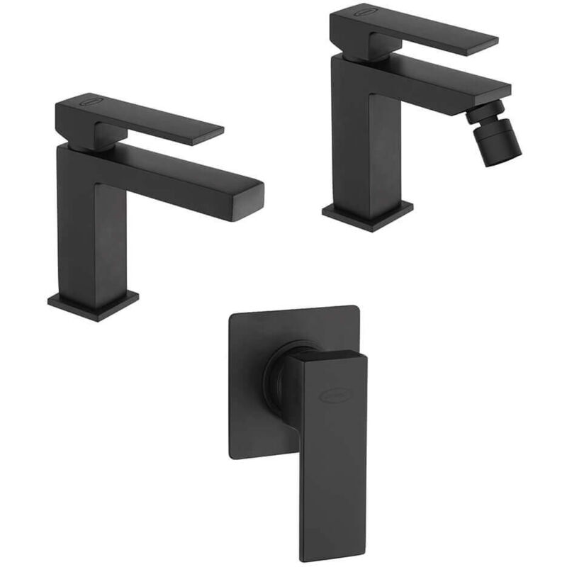 foto del prodotto jacuzzi set miscelatori nero opaco lavabo bidet e doccia incasso twinkle rubinetteria