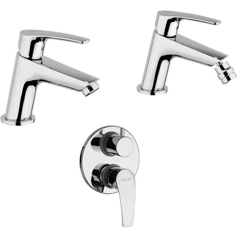 foto del prodotto jacuzzi set miscelatori rubinetteria lucente lavabo bidet per piletta click clack e incasso doccia con deviatore due uscite