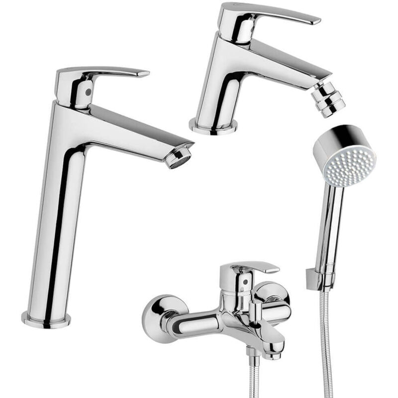 foto del prodotto jacuzzi set miscelatori rubinetteria lucente lavabo bidet per piletta click clack e incasso doccia con gruppo vasca