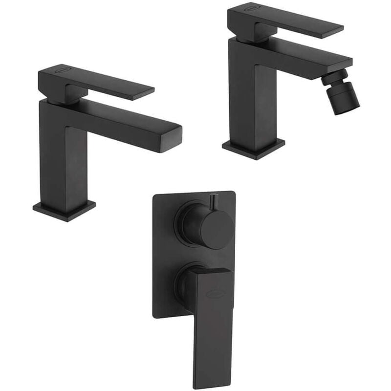 foto del prodotto jacuzzi set miscelatori rubinetteria nero opaco lavabo bidet e doccia incasso con deviatore serie twinkle