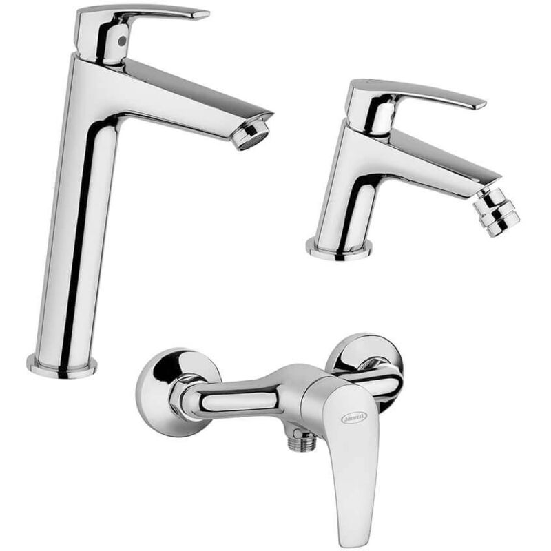 foto del prodotto jacuzzi set rubinetteria lavabo alto e bidet per piletta click clack con miscelatore esterno doccia