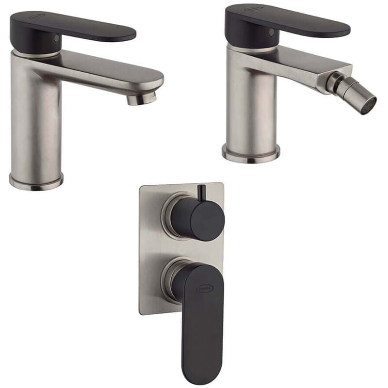 foto del prodotto jacuzzi set rubinetti lavabo bidet e miscelatore incasso doccia con deviatore rubinetteria nichel e nero opaco
