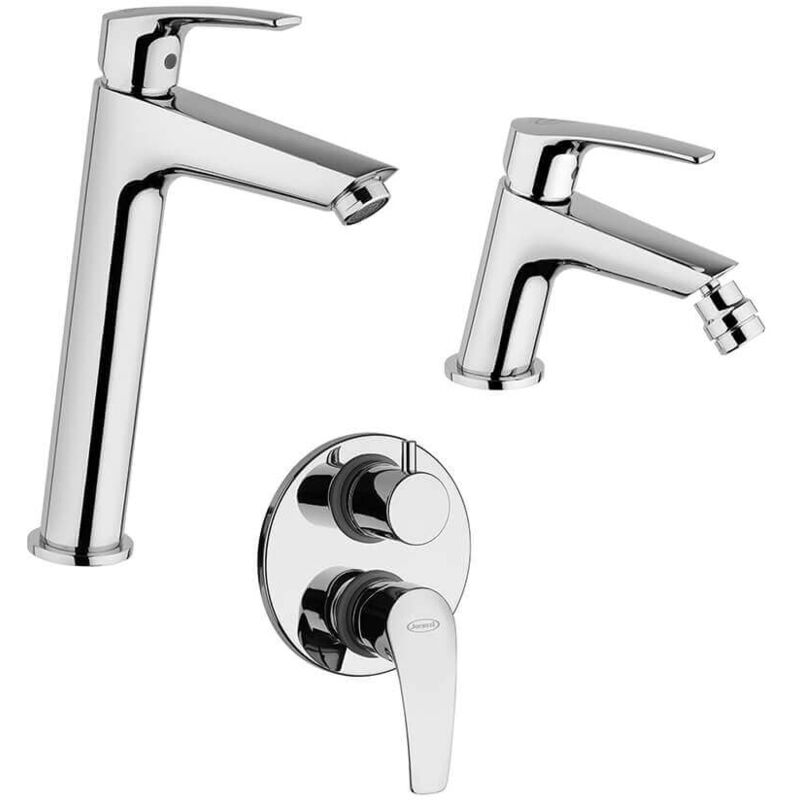 foto del prodotto jacuzzi set rubinetti lucente rubinetteria lavabo alto e bidet per piletta click clack con incasso doccia due uscite con deviatore
