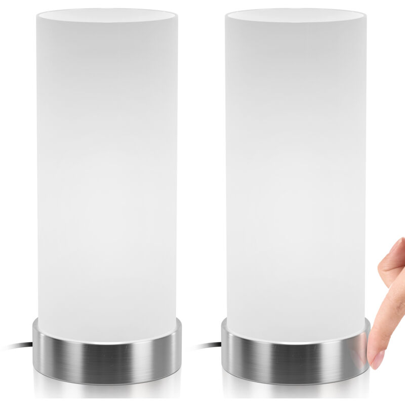 foto del prodotto jago lampada da tavolo a touch set da 2, 3 livelli di luce calda, e14, max 40 w o led dimmerabile, a cilindro lampada cilindrica, da comodino,