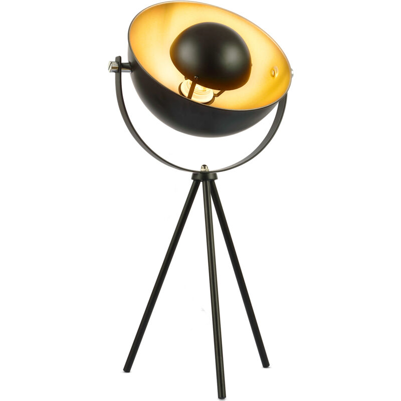 foto del prodotto jago lampada da tavolo treppiede e27, max. 60 w oppure led, girevole, paralume nero dorato, vintage lampada da lettura, da tavolino, per