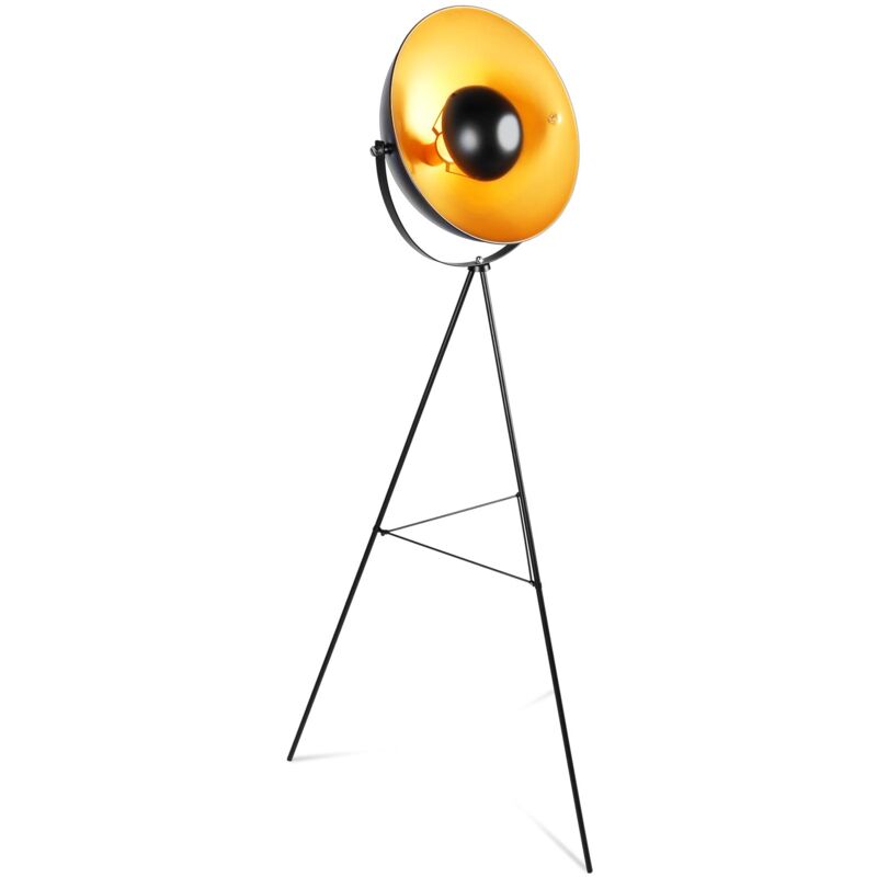 foto del prodotto jago lampada da terra con treppiede e27, altezza 130 139 cm, girevole, led, paralume nero dorato, vintage lampada da pavimento, per soggiorno,