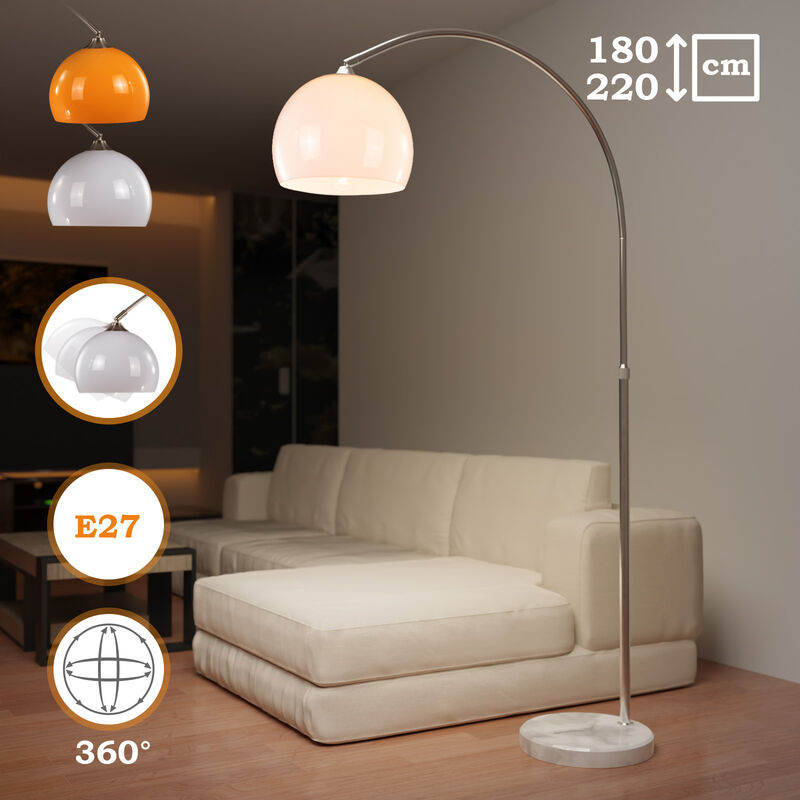 foto del prodotto jago piantana lampada da terra ad arco, max. 8 60w con lampadine regolari led e27, altezza regolabile, inox, paralume girevole 360 , bianco